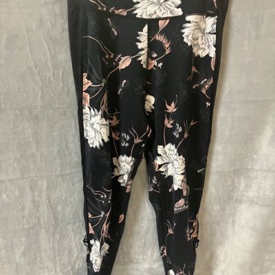 Victoria’s Secret Black Floral Leggings with Sheer Opening on Legs Size Medium